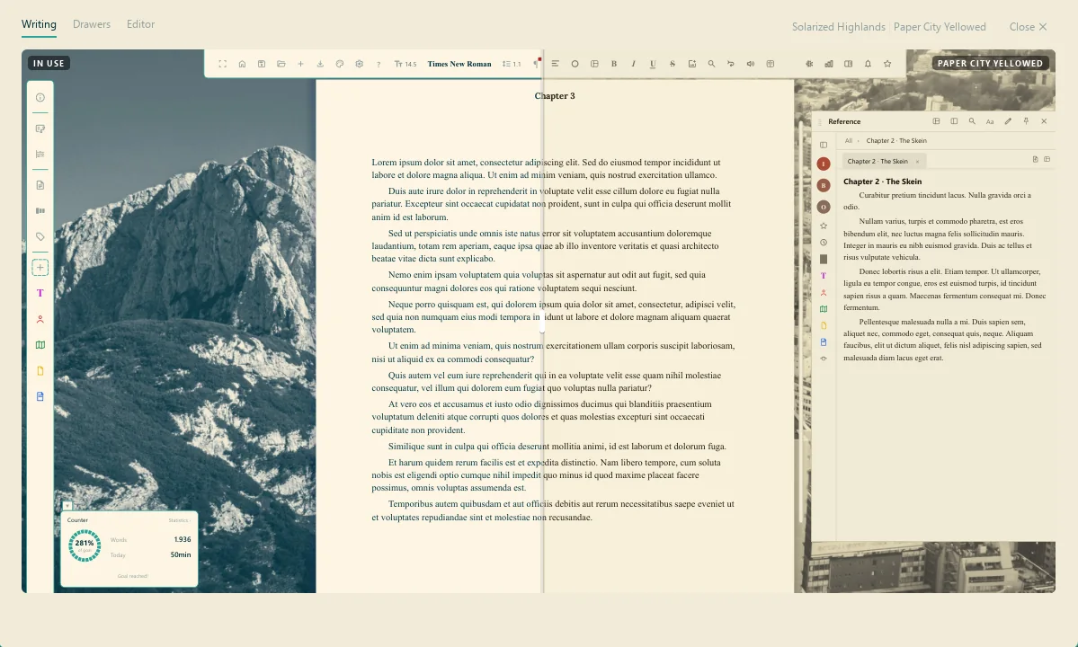 Two themes compared side by side: the theme in use on the left, Paper City Yellowed on the right